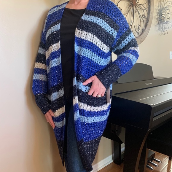 NWT CONFESS 1X Blue Long Cardigan Sweater with Pockets - Picture 2 of 6